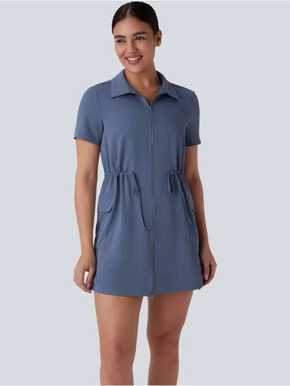 Halara Utility Zip Front Dress XL Blue Performance Travel Pockets